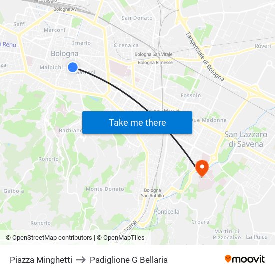 Piazza Minghetti to Padiglione G Bellaria map