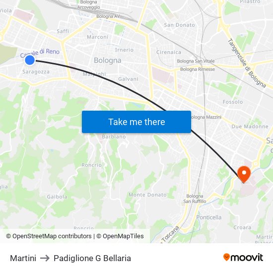 Martini to Padiglione G Bellaria map