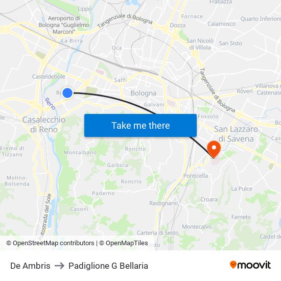 De Ambris to Padiglione G Bellaria map