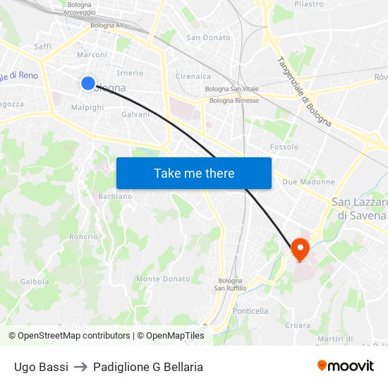 Ugo Bassi to Padiglione G Bellaria map