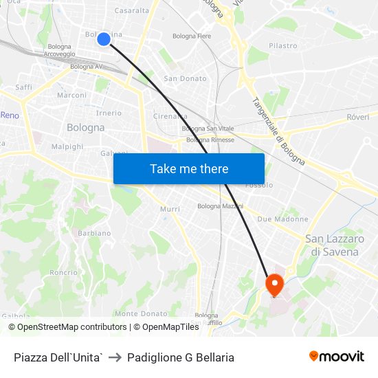 Piazza Dell`Unita` to Padiglione G Bellaria map