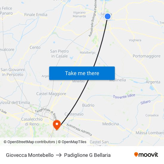 Giovecca Montebello to Padiglione G Bellaria map