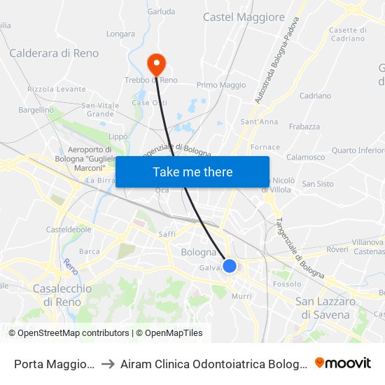 Porta Maggiore to Airam Clinica Odontoiatrica Bologna map
