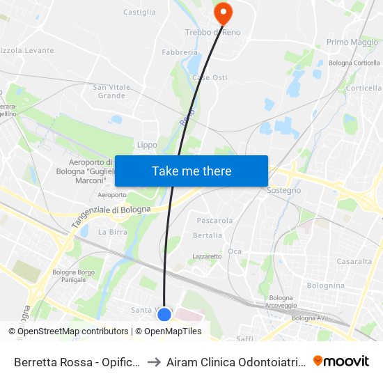Berretta Rossa - Opificio Golinelli to Airam Clinica Odontoiatrica Bologna map