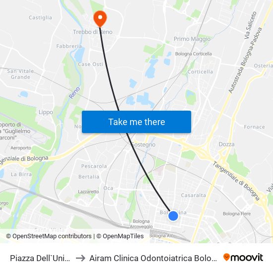 Piazza Dell`Unita` to Airam Clinica Odontoiatrica Bologna map