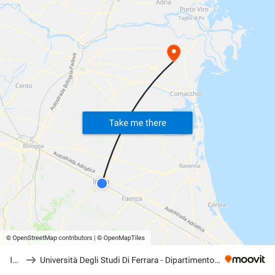 Imola to Università Degli Studi Di Ferrara - Dipartimento Di Infermieristica - Sede Di Codigoro map