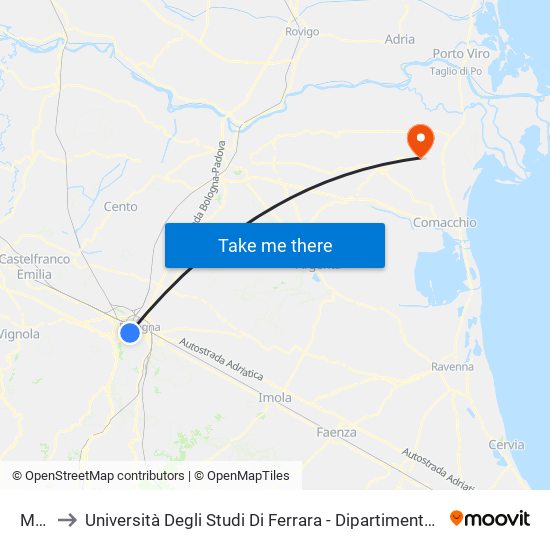 Martini to Università Degli Studi Di Ferrara - Dipartimento Di Infermieristica - Sede Di Codigoro map