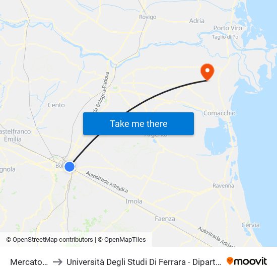 Mercato San Donato to Università Degli Studi Di Ferrara - Dipartimento Di Infermieristica - Sede Di Codigoro map