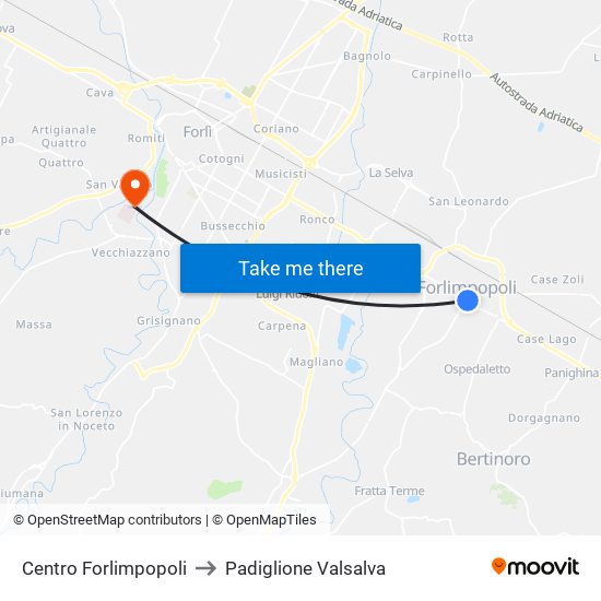 Centro Forlimpopoli to Padiglione Valsalva map