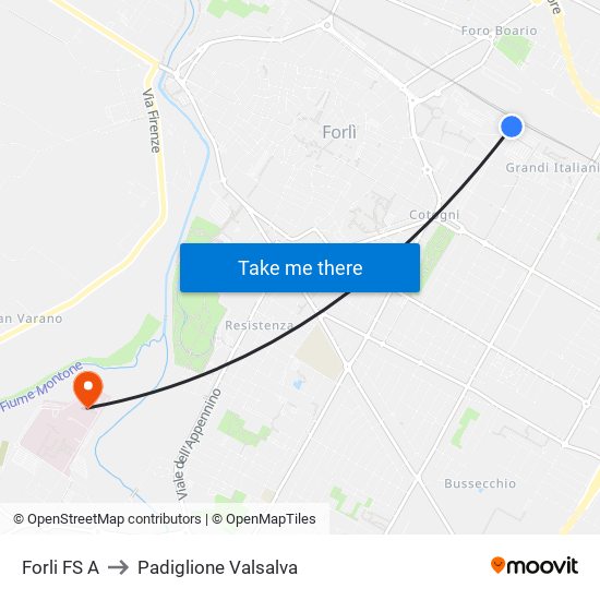 Forli FS A to Padiglione Valsalva map