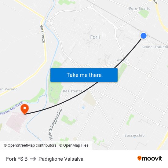 Forli FS B to Padiglione Valsalva map