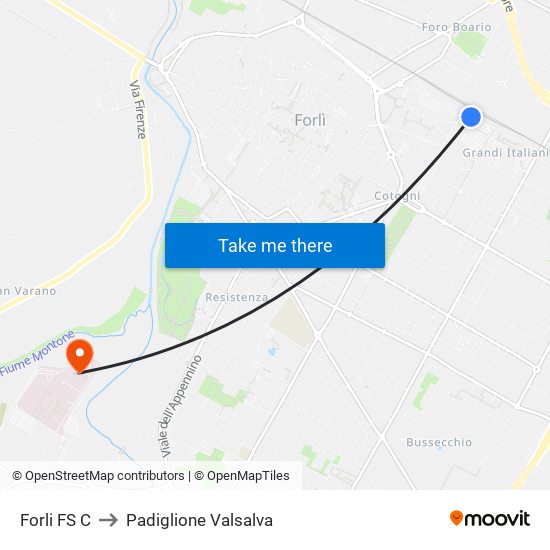 Forli FS C to Padiglione Valsalva map