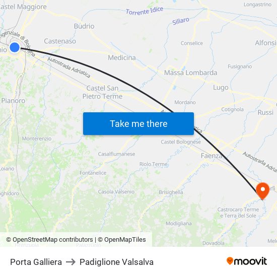 Porta Galliera to Padiglione Valsalva map