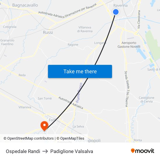 Ospedale Randi to Padiglione Valsalva map