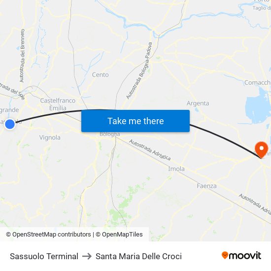 Sassuolo Terminal to Santa Maria Delle Croci map