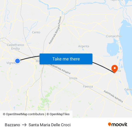 Bazzano to Santa Maria Delle Croci map