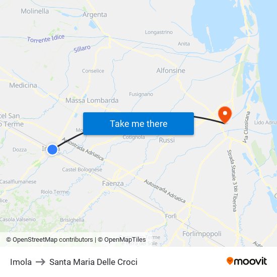 Imola to Santa Maria Delle Croci map