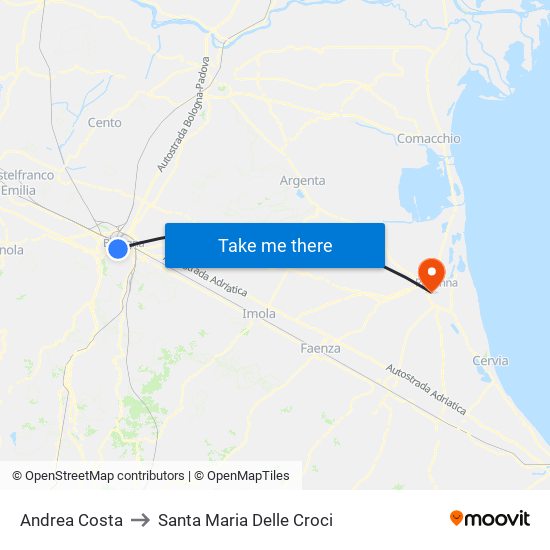 Andrea Costa to Santa Maria Delle Croci map