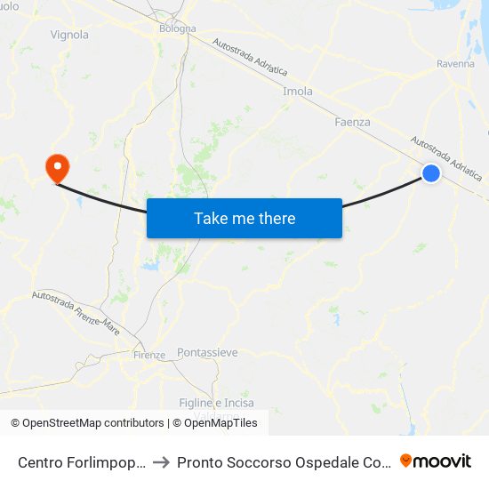 Centro Forlimpopoli to Pronto Soccorso Ospedale Costa map
