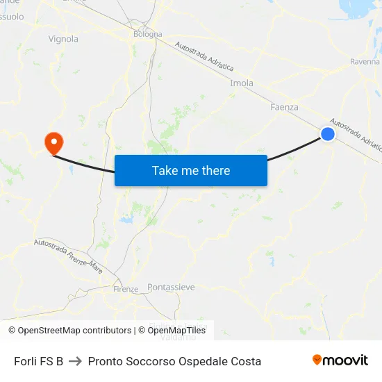 Forli FS B to Pronto Soccorso Ospedale Costa map