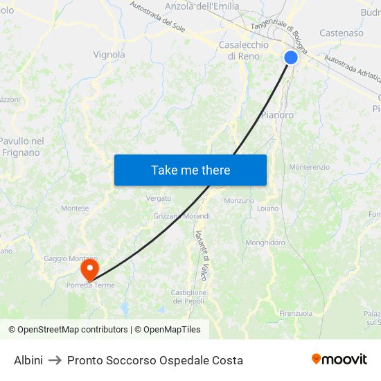 Albini to Pronto Soccorso Ospedale Costa map