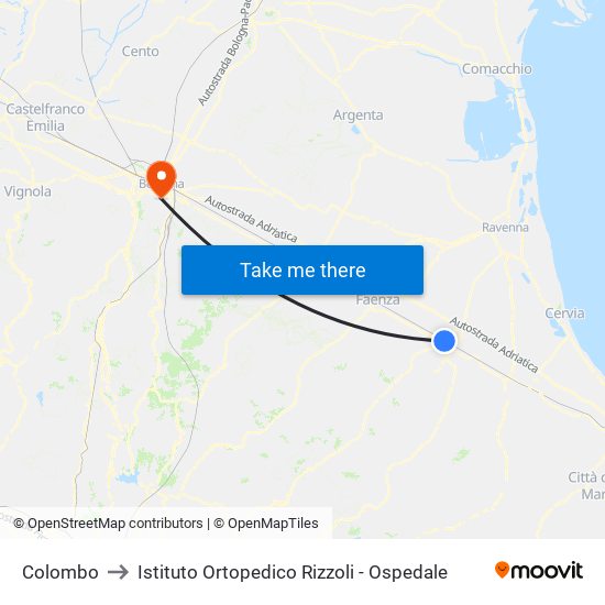 Colombo to Istituto Ortopedico Rizzoli - Ospedale map