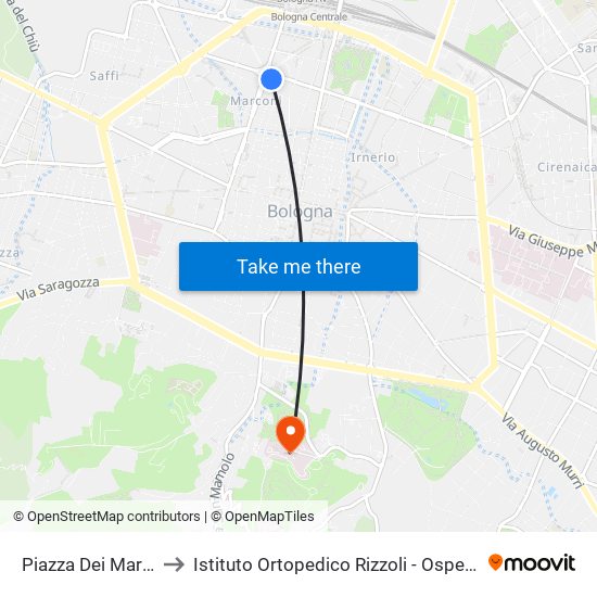 Piazza Dei Martiri to Istituto Ortopedico Rizzoli - Ospedale map
