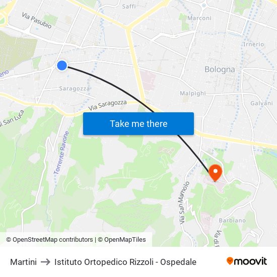 Martini to Istituto Ortopedico Rizzoli - Ospedale map
