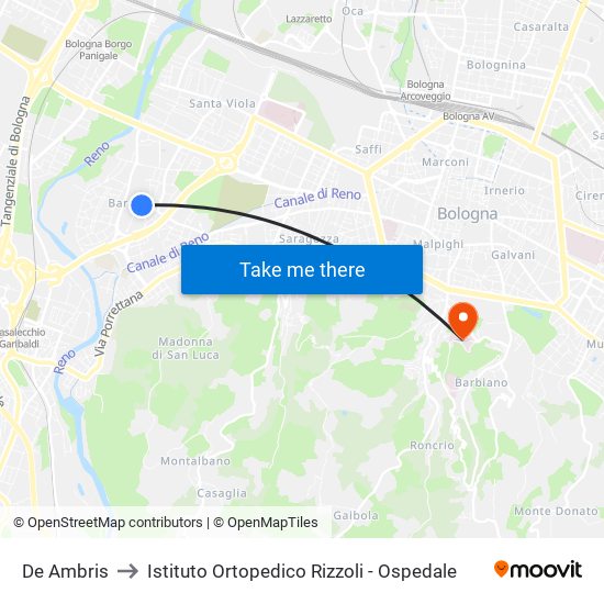 De Ambris to Istituto Ortopedico Rizzoli - Ospedale map