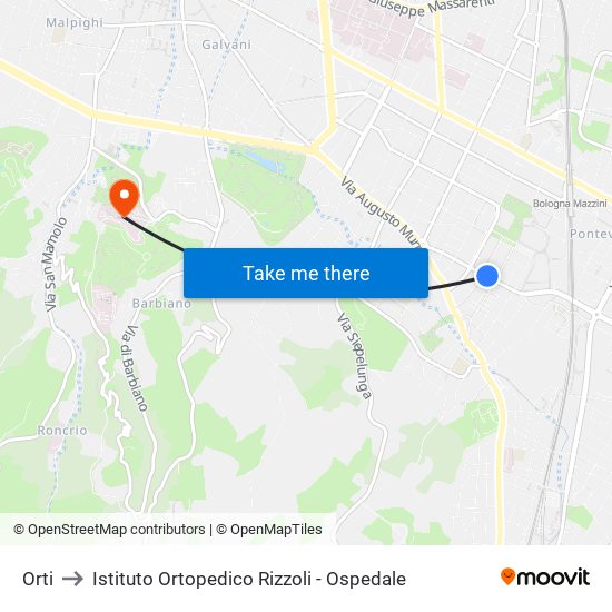 Orti to Istituto Ortopedico Rizzoli - Ospedale map