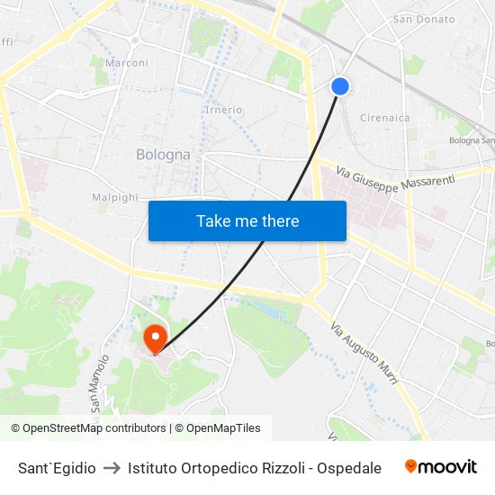 Sant`Egidio to Istituto Ortopedico Rizzoli - Ospedale map