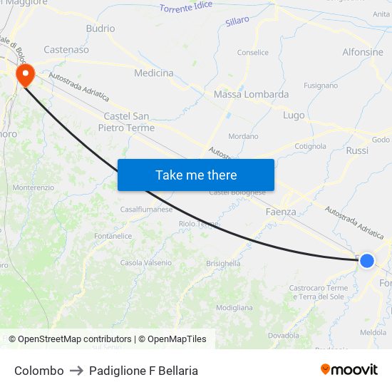 Colombo to Padiglione F Bellaria map