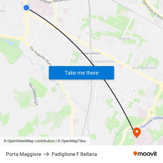 Porta Maggiore to Padiglione F Bellaria map