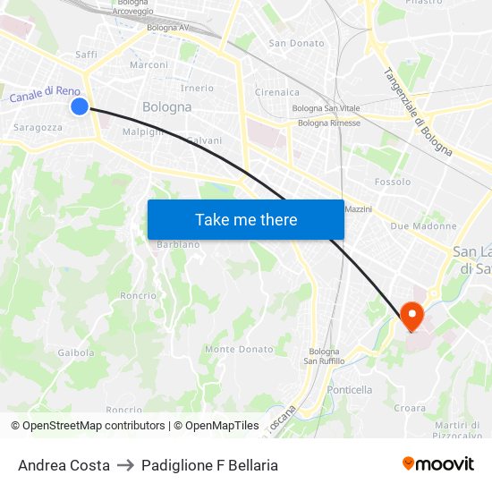 Andrea Costa to Padiglione F Bellaria map