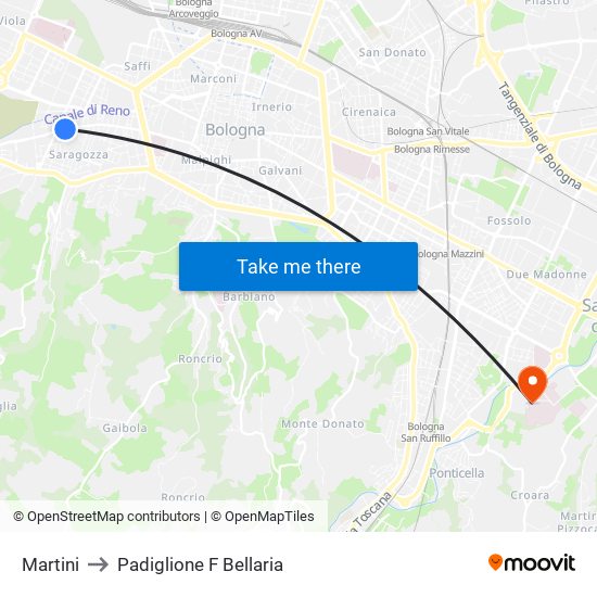 Martini to Padiglione F Bellaria map
