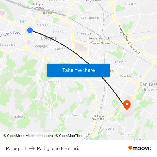 Palasport to Padiglione F Bellaria map