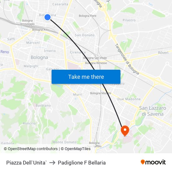 Piazza Dell`Unita` to Padiglione F Bellaria map