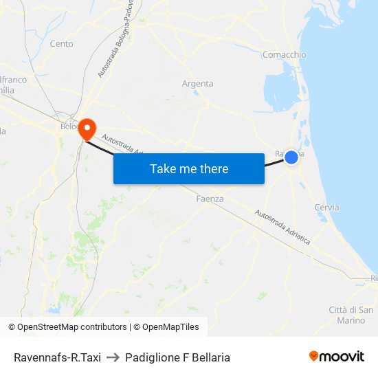 Ravennafs-R.Taxi to Padiglione F Bellaria map