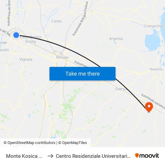 Monte Kosica Barozzi to Centro Residenziale Universitario Bertinoro map