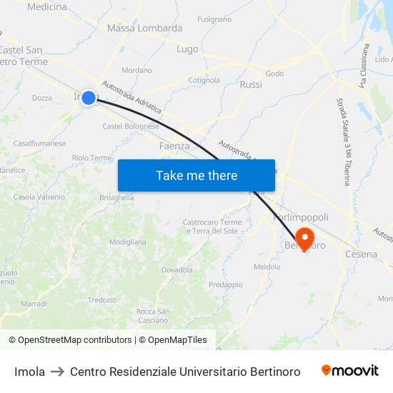 Imola to Centro Residenziale Universitario Bertinoro map