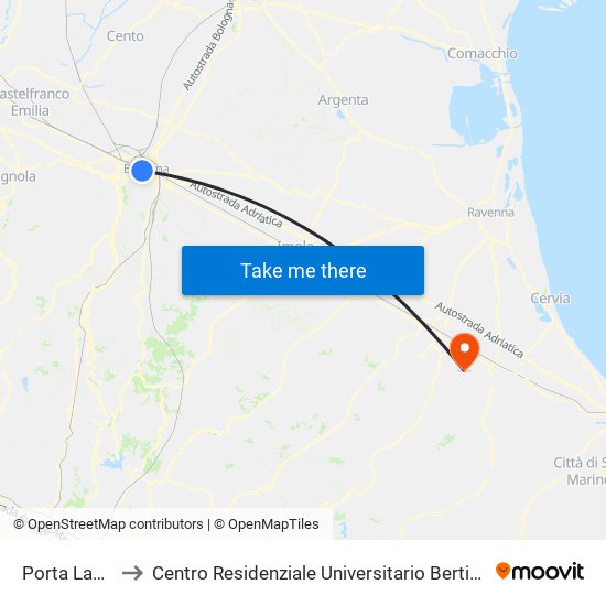 Porta Lame to Centro Residenziale Universitario Bertinoro map