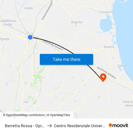 Berretta Rossa - Opificio Golinelli to Centro Residenziale Universitario Bertinoro map