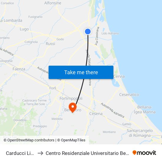 Carducci Liceo to Centro Residenziale Universitario Bertinoro map