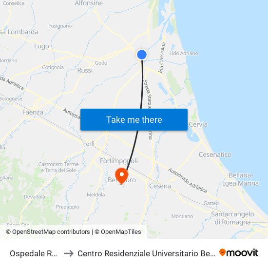 Ospedale Randi to Centro Residenziale Universitario Bertinoro map