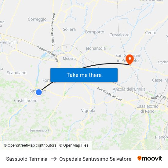 Sassuolo Terminal to Ospedale Santissimo Salvatore map