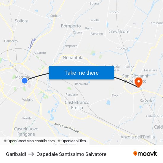 Garibaldi to Ospedale Santissimo Salvatore map