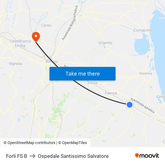 Forli FS B to Ospedale Santissimo Salvatore map