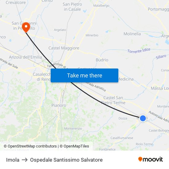 Imola to Ospedale Santissimo Salvatore map