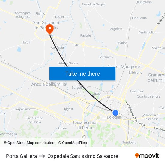 Porta Galliera to Ospedale Santissimo Salvatore map