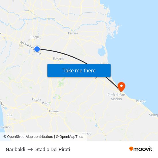 Garibaldi to Stadio Dei Pirati map